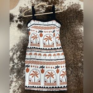 MINKPINK Black and Orange Palm Print Mini Dress